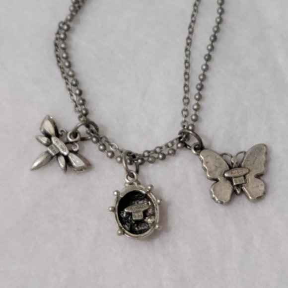 Avon pewter toned double chain necklace with butterfly, ladybut and dragonfly. - Picture 2 of 6